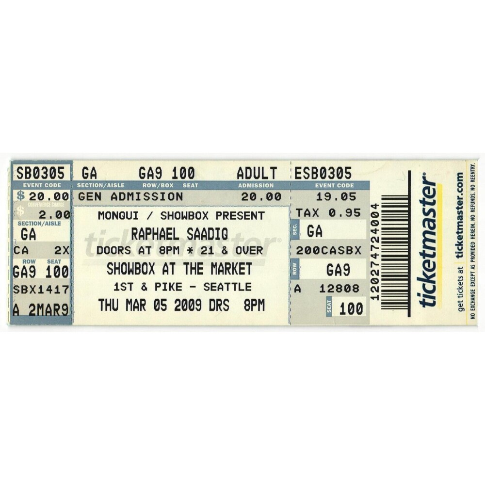 2009 Raphael Saadiq Full Complete Concert Ticket Stub Seattle WA